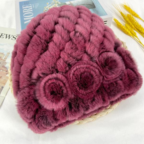 

Жіночі Зимові Шапки Справжнє Хутро Квітковий Натуральний Рекс Кролик Пухнастий Теплий Модний Стильний В язаний Вуличний Головний Убір One Size