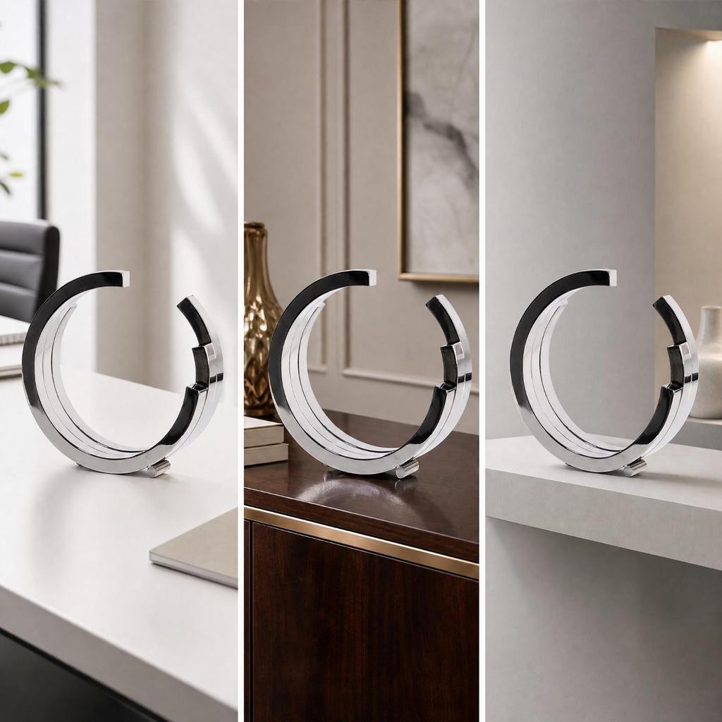 Circular Metal Decorative Sculpture Modern for Console Tables, Office Styling