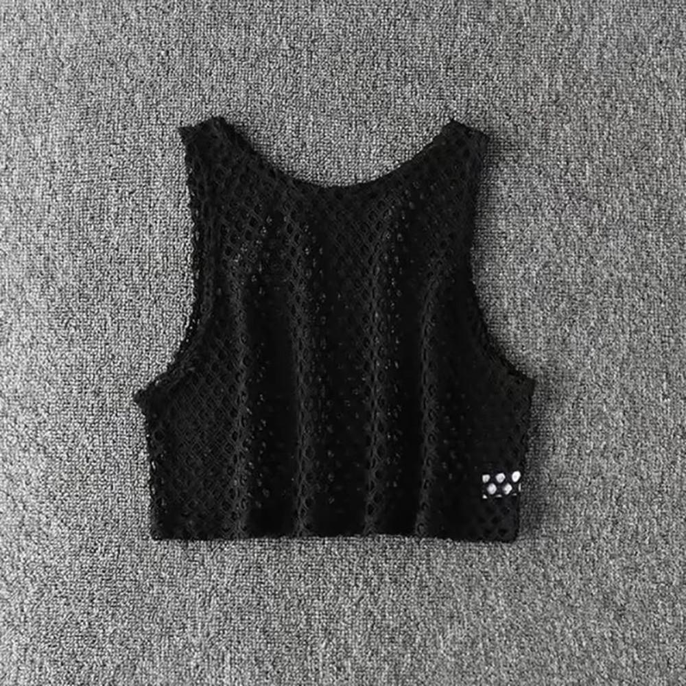 Short Vest Hollow Out Top Sexy Style Crop Top Loose T-shirt Mesh T-shirt  Female Fashion