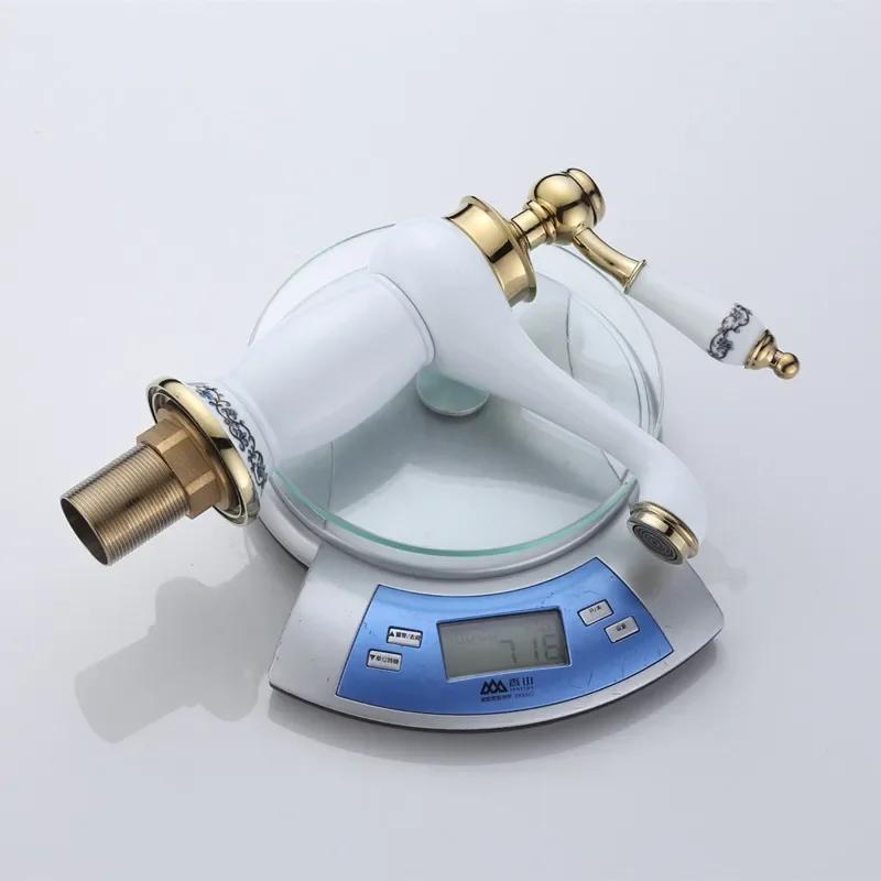 Single Handle Mixer Tap Copper Brass Latin Faucet High Quality Basin White Ceramic Faucet Golden Finish Bathroom Mixer Taps