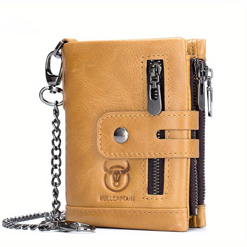Genuine Leather Men s Wallet Large Capacity RFID Blocking Wallet Casual Retro Multifunctional Card Bag With Anti-Lost Chain