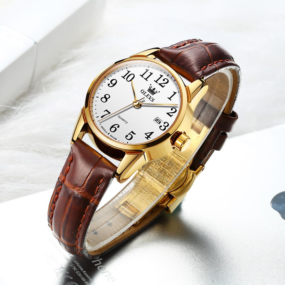 OLEVS Top Brand Quartz Watch For Women 50M Waterproof GMT Watches Women's Sports Leather Strap Men Wristwtach Ultrathin