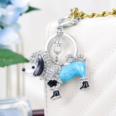 Pingente de Chaveiro Design de Cachorro Poodle Cartoon 3D Strass Brilhantes Incrustados Chaveiro com Fecho Lagosta Argola Chaveiros Acessórios para Bolsas