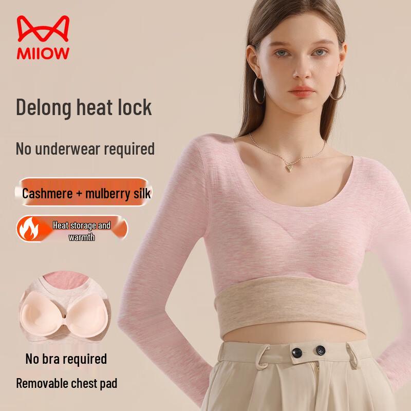 MHR Women's De Velvet Cashmere & Silk Thermal Long-Sleeve Top with Built-in Bra