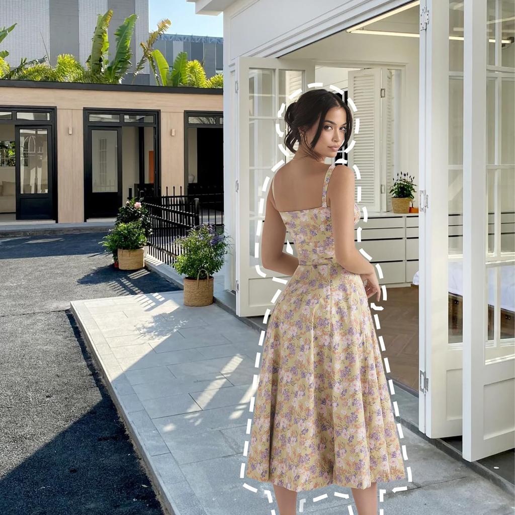 Floral Corset Dress Cottage Core Dress Women Corset Midi Dress Flowy Slit Spaghetti Straps Floral Corset Dress