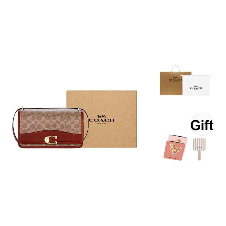 Coach 24 Gold Metal Hardware Pvc Crossbody Shoulder Bag Medium Women bags Red-Brown CQ668-B4NQ4