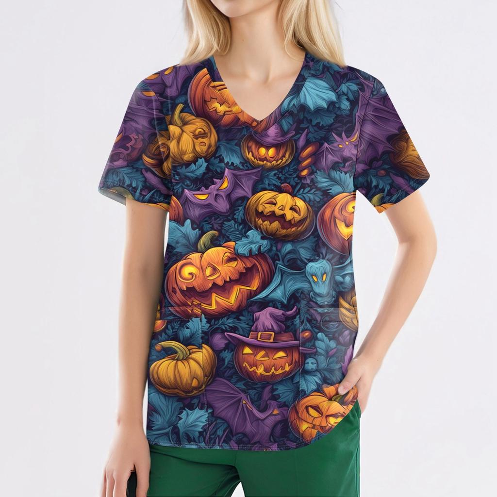 Dámská móda Overal s krátkým rukávem a výstřihem do V s kapsami Potisk Topů Oblečení