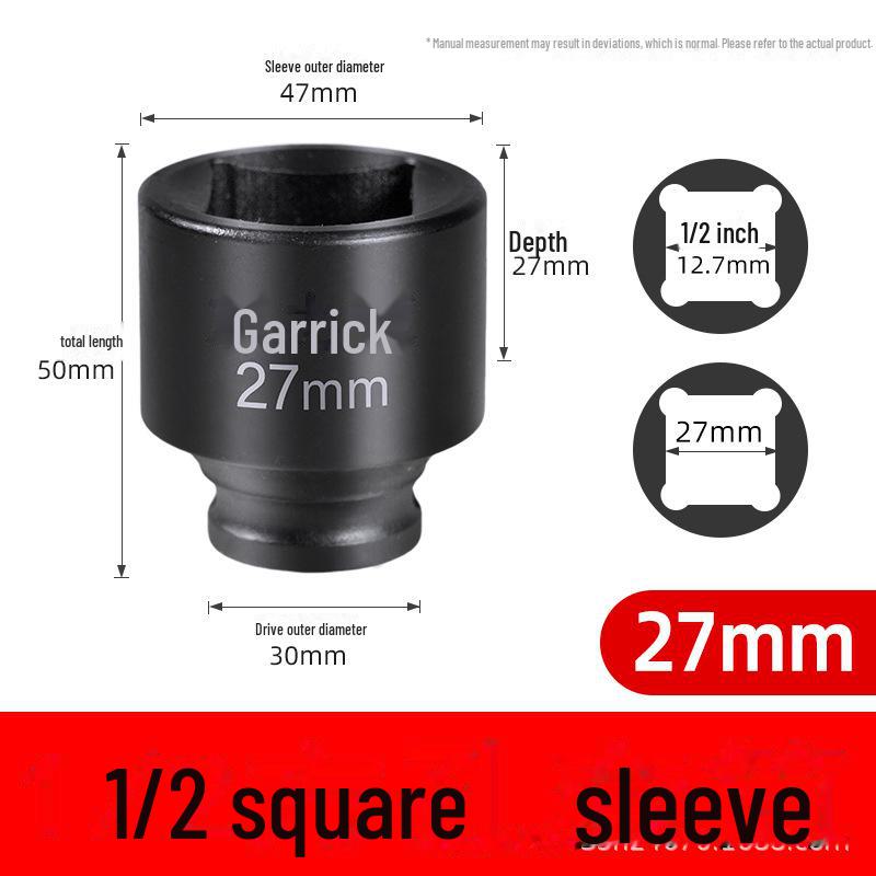 Viereckige Stecknusshülse mit Vierkantkopf, zwei äußere Vierkantlöcher, 22/24 Dafei, 12,5 mm, kleiner Luftkanonenschlüssel.