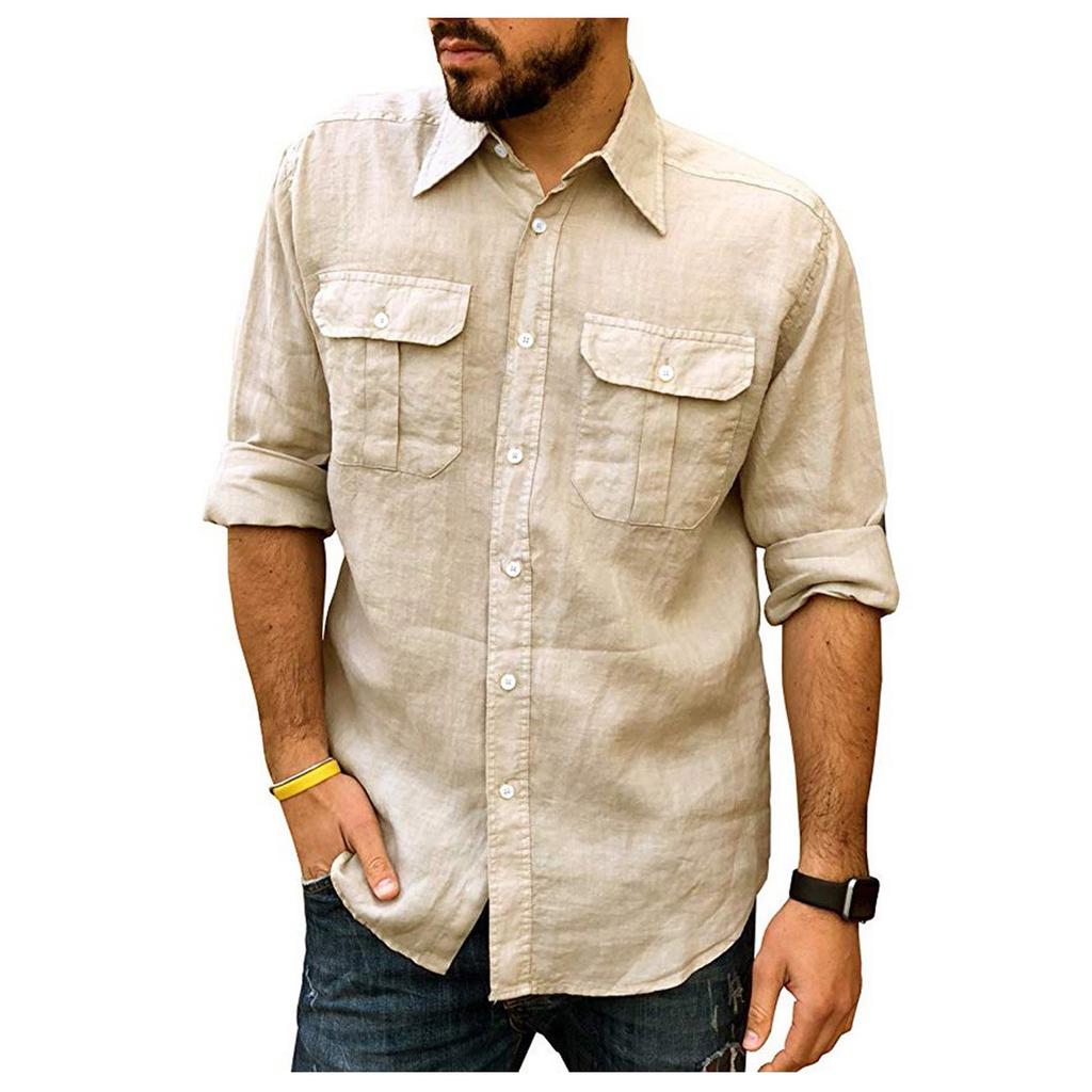 Men Spring Summer Casual Slim Printed Long Sleeve Beach Shirts Top Blouse