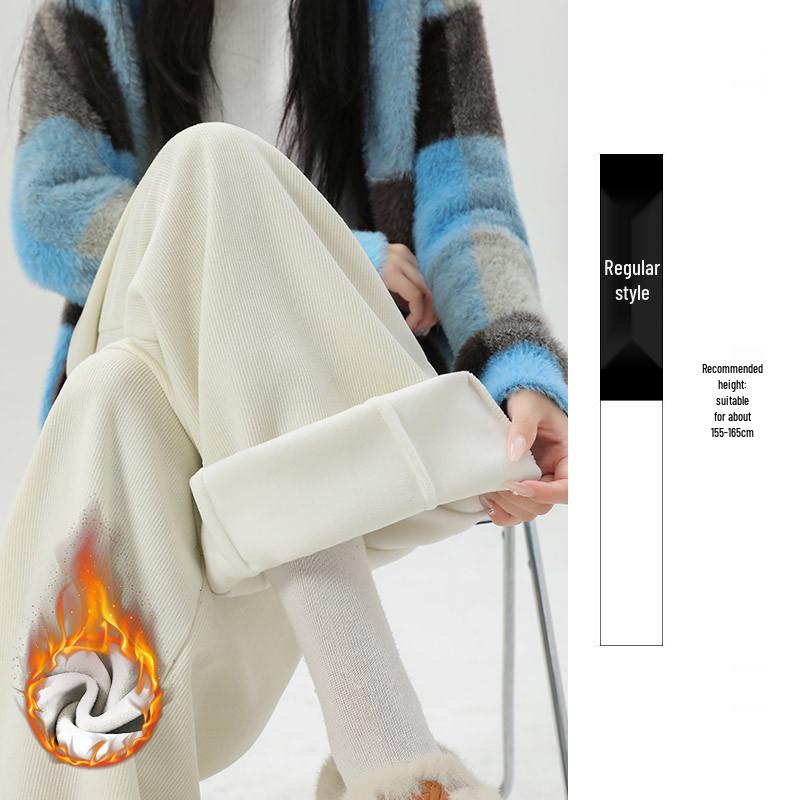 2025 Autumn/Winter European Cotton Velvet Wide-Leg High-Waist Drape Pants for Women