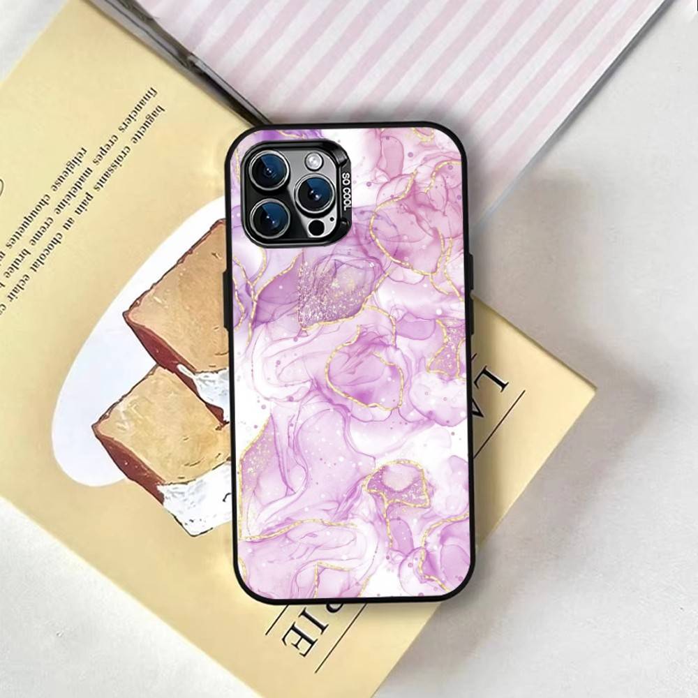 Marble Pattern Phone Case For iPhone 17,16,15,14,13,12,11 Plus,Pro Max,XS,Colored Silver Plated Inside Cover