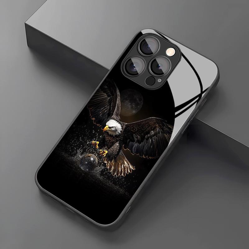 Light luxury fashion eagle pattern tempered glass phone case suitable for iPhone 17 16 15 14 13 12 11 Pro Max Plus anti drop