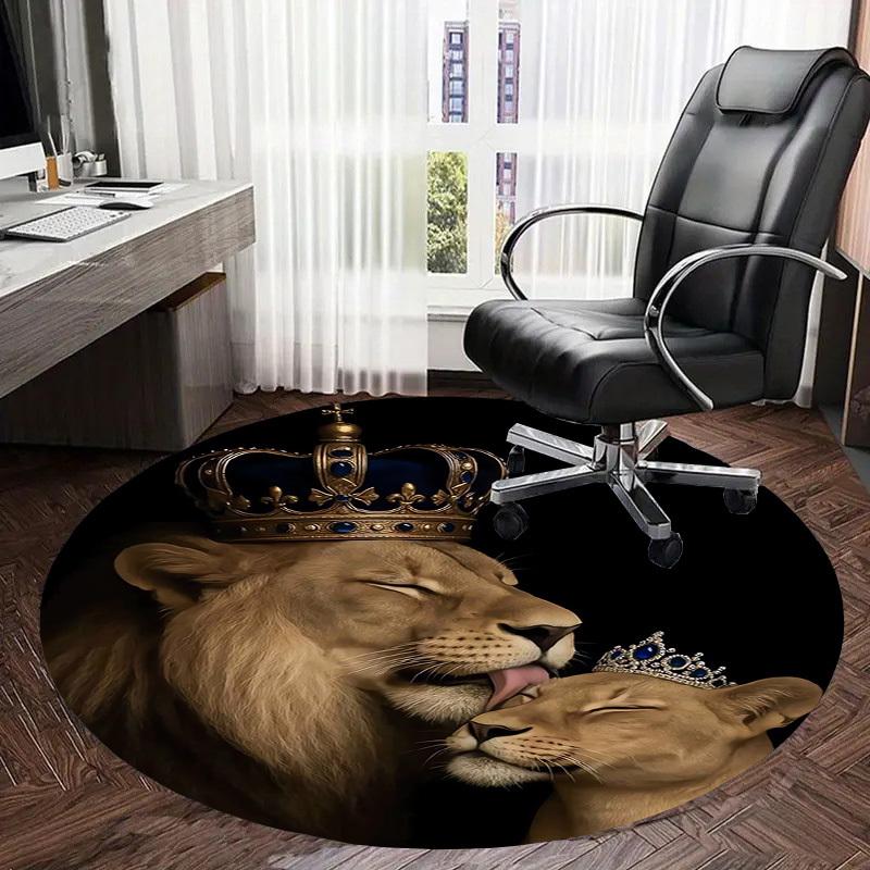 1pc Royal Lion Couple with Crowns Round carpet, Made of Polyester,Office Chairs, Living Rooms, Or Bedrooms, a Cool Rug for The Living Room.ydt26088