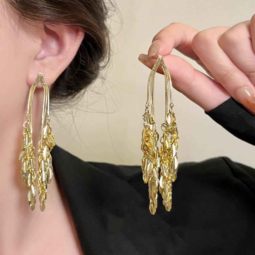 Silver Needle Floral Tassel Stud Earrings: European & American Design for Women – Fashionable Luxury Ear Jewelry.