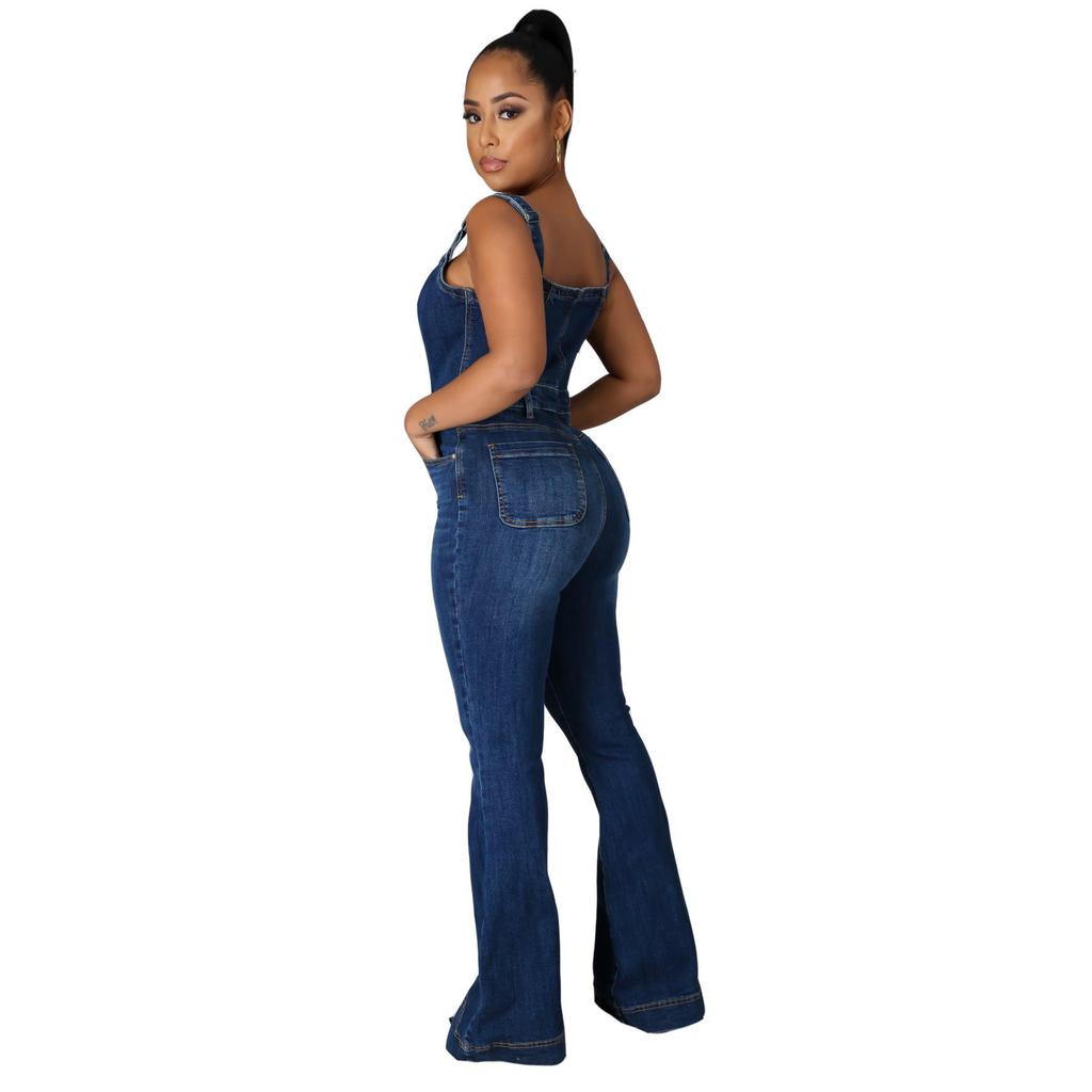 Women's European & American Fashion Casual Sexy Denim Wide-Leg Overalls