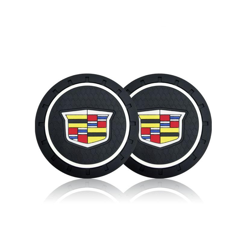 Car Stickers Coasters Silicone Water Cup Pads Non-Slip Mats Universal For Cadillac Escalade Tiburon Deville Seville XT5 XTS CTS BLS SLS DTS SRX Metal