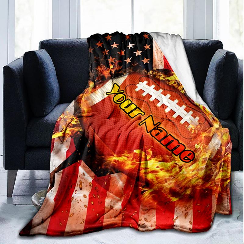 1PC Custom Name American Football Firework outdooor Flannel blankets Patterns Throw Blanket All-Season Soft Gift for Couch, Bed, Camping gifts
