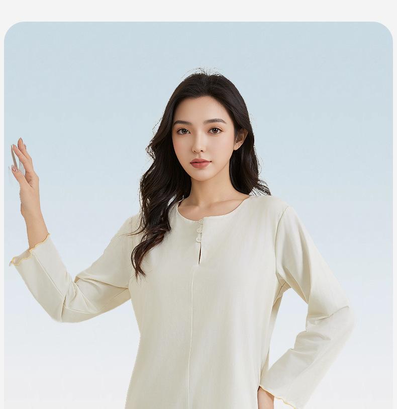 High-End Women's Summer Set: Chinese-Style Long Sleeve Top & Pants with Chest Pad, Lyocell Cotton Pajamas
