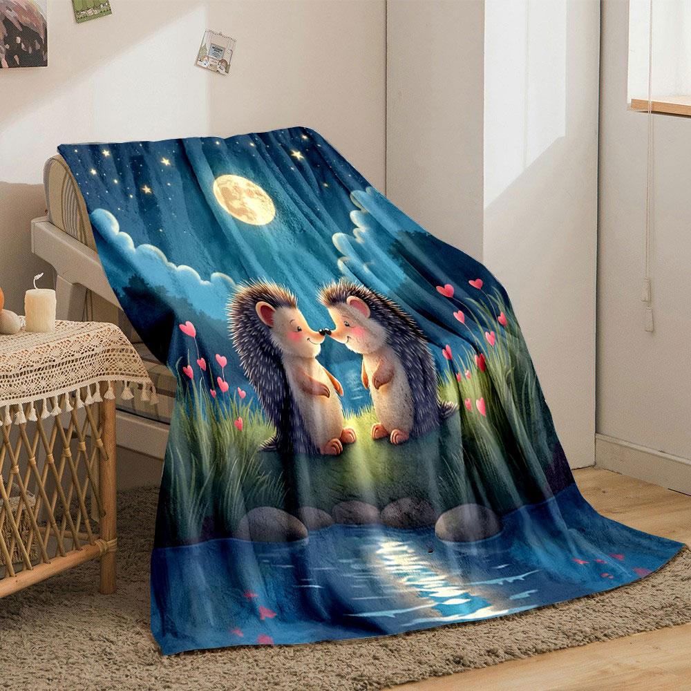 Hedgehogs In Moonlit Love Print Blanket Soft and Cozy Perfect for the Living Room Bed Sofa or a Nap,gift