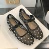 Fashion SUOJIALUN 2025 Autumn Women Flat Shoes Fashion Mesh Crystal Ladies Elegant Mary Jane Ballet Shoes Soft Flat Heel Dress Single Sh