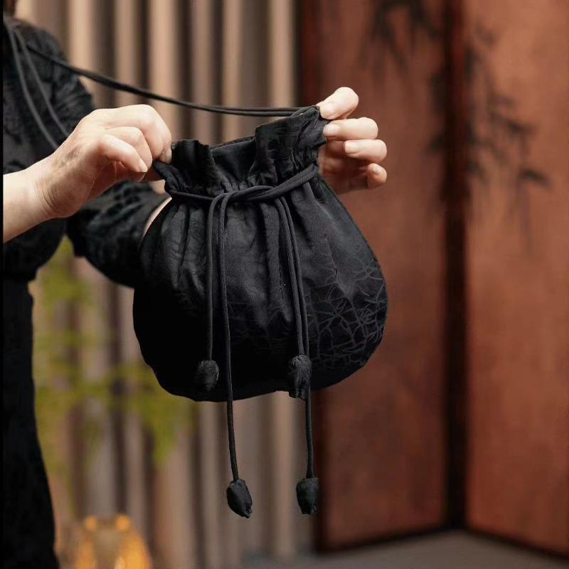 Hanfu Doplňky Retro Výšivka Hedvábná Stahovací Kabelky Dámská Peněženka Peněženky Šperky Balení Úložný Kbelík Taška