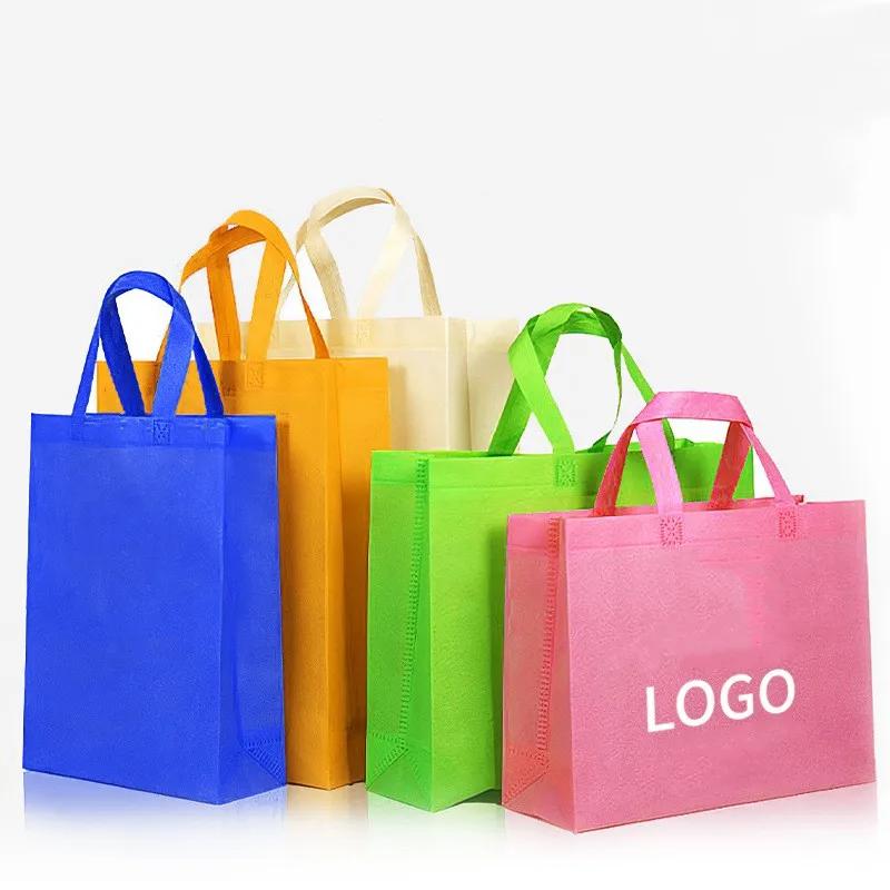 10PCS Colorful NonWoven Reusable Tote Bags  Large Eco Friendly Storage for Shopping Custom Logo (Extra Fee) Cloth Fabric Pouches