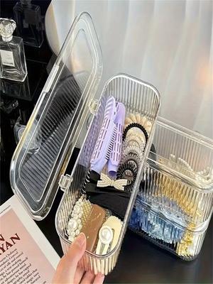 One Piece Stripe Transparent Flip Cover Storage Box High Visibility Convenient Accessable Stackable Storage for Organization