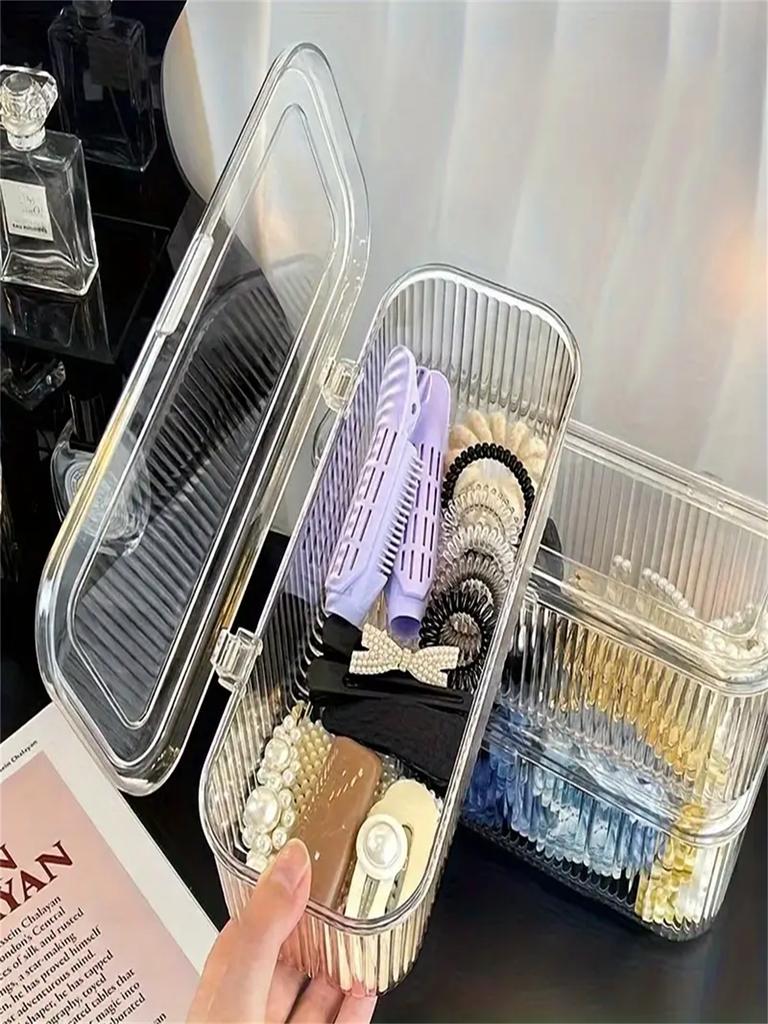 One Piece Stripe Transparent Flip Cover Storage Box High Visibility Convenient Accessable Stackable Storage for Organization