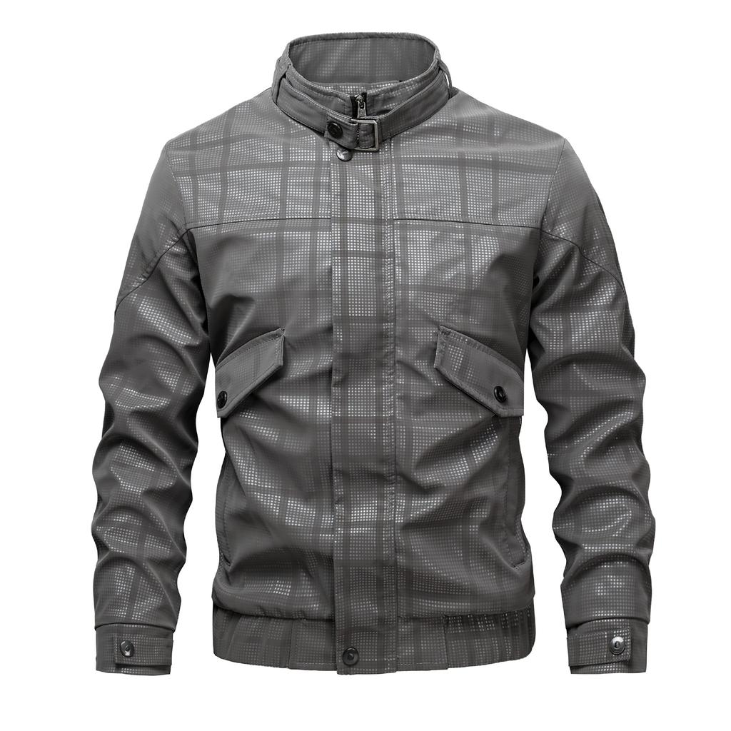 Men's leather jacket, biker-style stand-collar casual top, short windproof and cold-resistant men's leather jacket, youth jacket