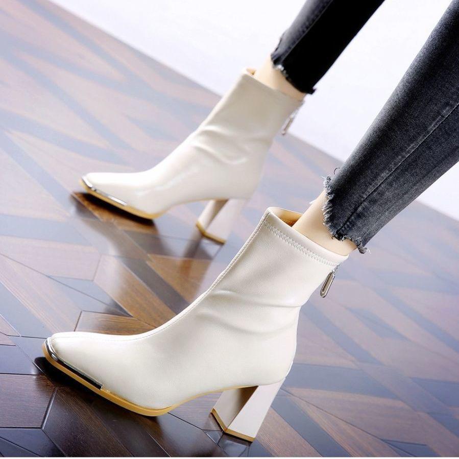 British style professional anti-collision square head high-heeled boots, new commuting versatile thick-heeled short boots for women in autumn and