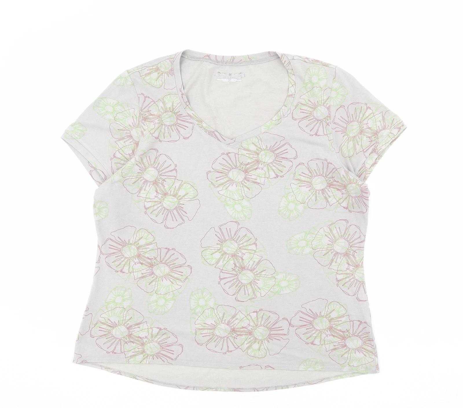 Royal Robbins Womens Grey Floral Cotton Blend T-Shirt Size XL S