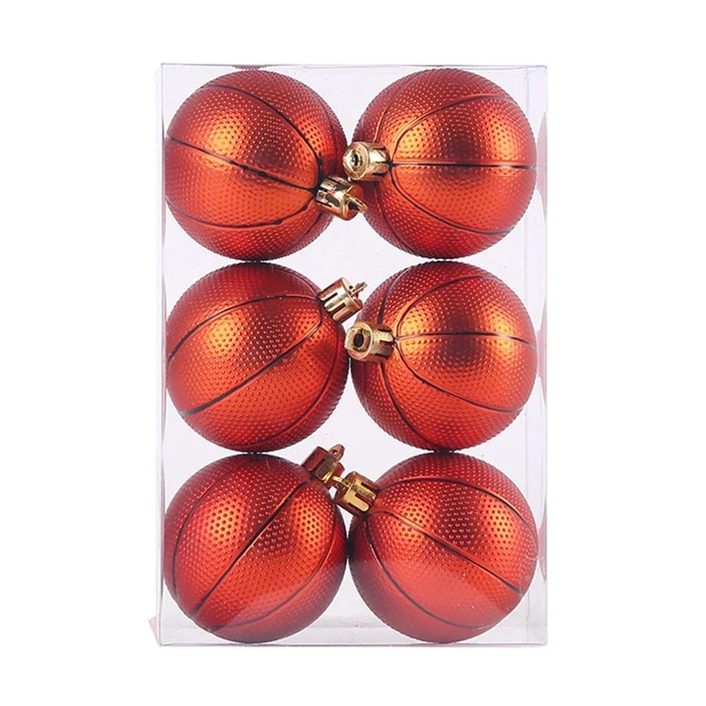 6 Stück/Karton Weihnachtsbaumschmuck Kugel Kunststoff Weihnachten Baumschmuck Sport Thema Basketball Fußball Party Weihnachtsbaum Dekoration