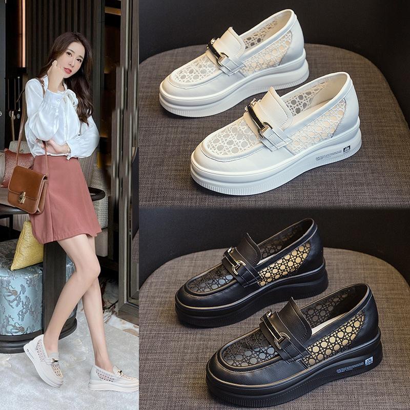 

Height Increasing Insole Mesh Breathable White Shoes for Women Summer New Platform Muffin round Toe Women s Shoes Casual Mesh Surface Shoes
