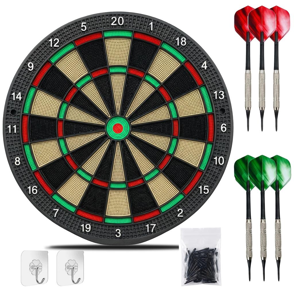 Dartboard Safe Soft Dartboard Set Includes 6 X 15g Darts Hook 100 Replacement Tips Fun Indoor Game for the Whole Family + Damage-Free + - (Green &
