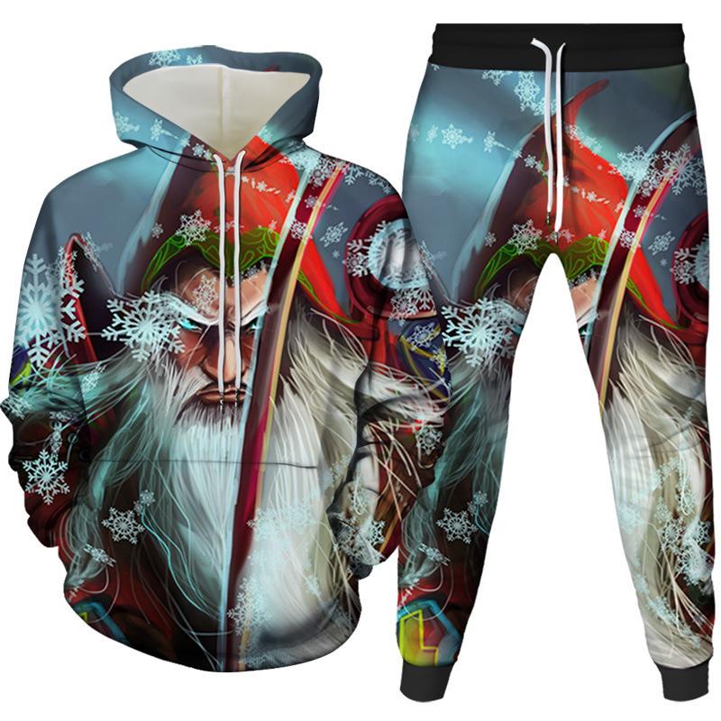 Christmas Santa Claus 3D Cartoon Print Tracksuit Set Man Woman Hoodies+Pants 2pcs Sets Fashion Sportwear Kids Pullover Clothing