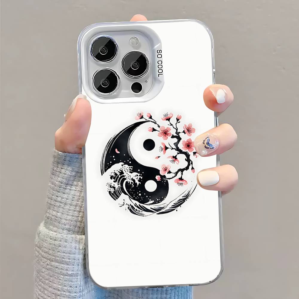 Koi Carp Fish Yin Yang Art Phone Case For iPhone 16,15,14,13,12,11,Pro,XS,Max,Plus,Mini,SE White Candy Matte Shockproof Cover