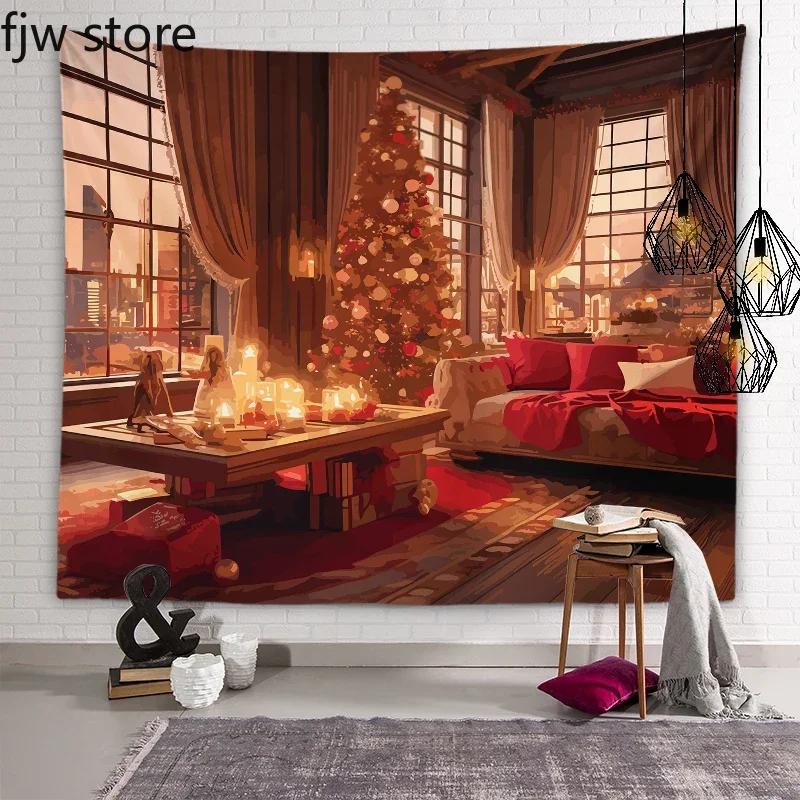 

Рождественский Новый год Украшение Гобелен Дерево Печь Настенное Искусство Комната в общежитии Гостиная Дом 100x75cm