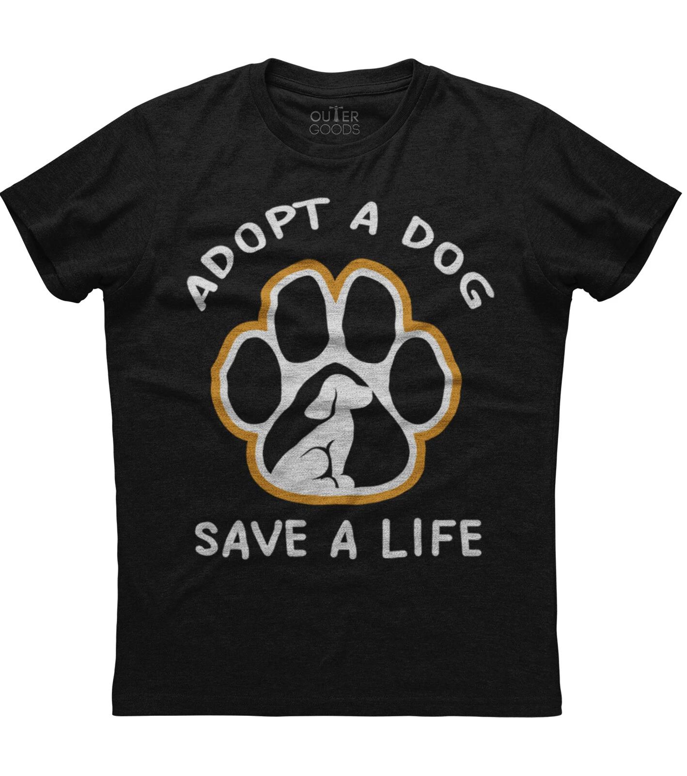 Adopt A Dog Save A Life Dog Lover Mens Short Sleeve Cotton Black T-shirt 3XL