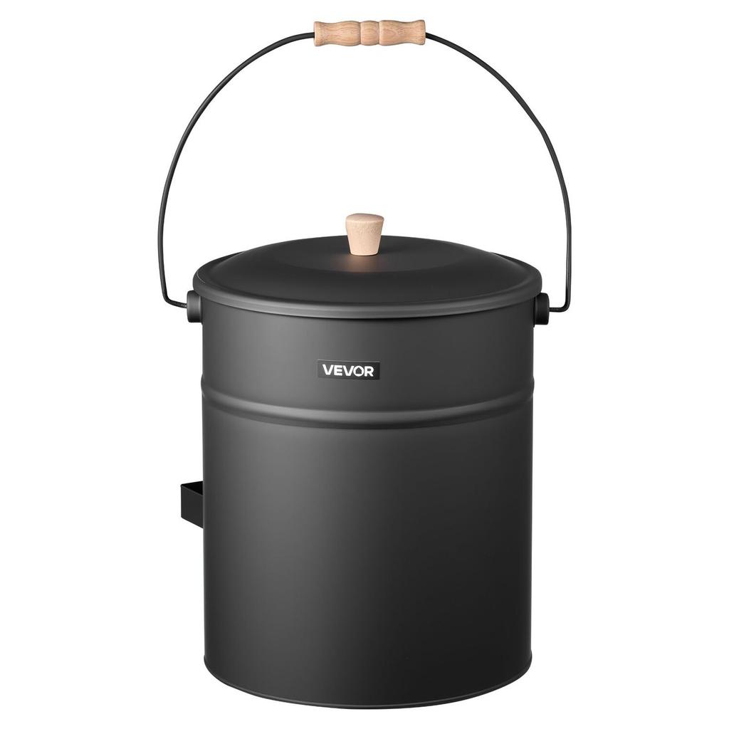 Ascheeimer, 4 Stück mit Deckel, Schaufel, Besen und Handschuhe, Metall Kamin Holzkohle Eimer und Ascheeimer, 15L Große Kapazität für Kamin, Feuerstellen, Holz
