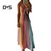 Women's Spaghetti Strap Gradient Long Dresses Summer Casual V Neck Flowy Maxi Dress Loose Beach Sundress