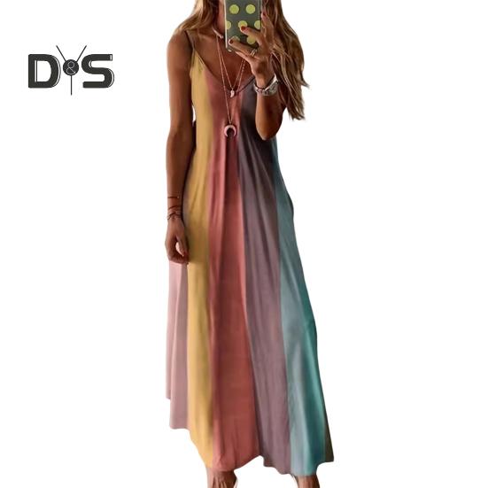 

Женские бретельки-спагетти длинные платья с градиентом летнее повседневное струящееся макси-платье с V-образным вырезом свободный пляжный сарафан M оранжевый