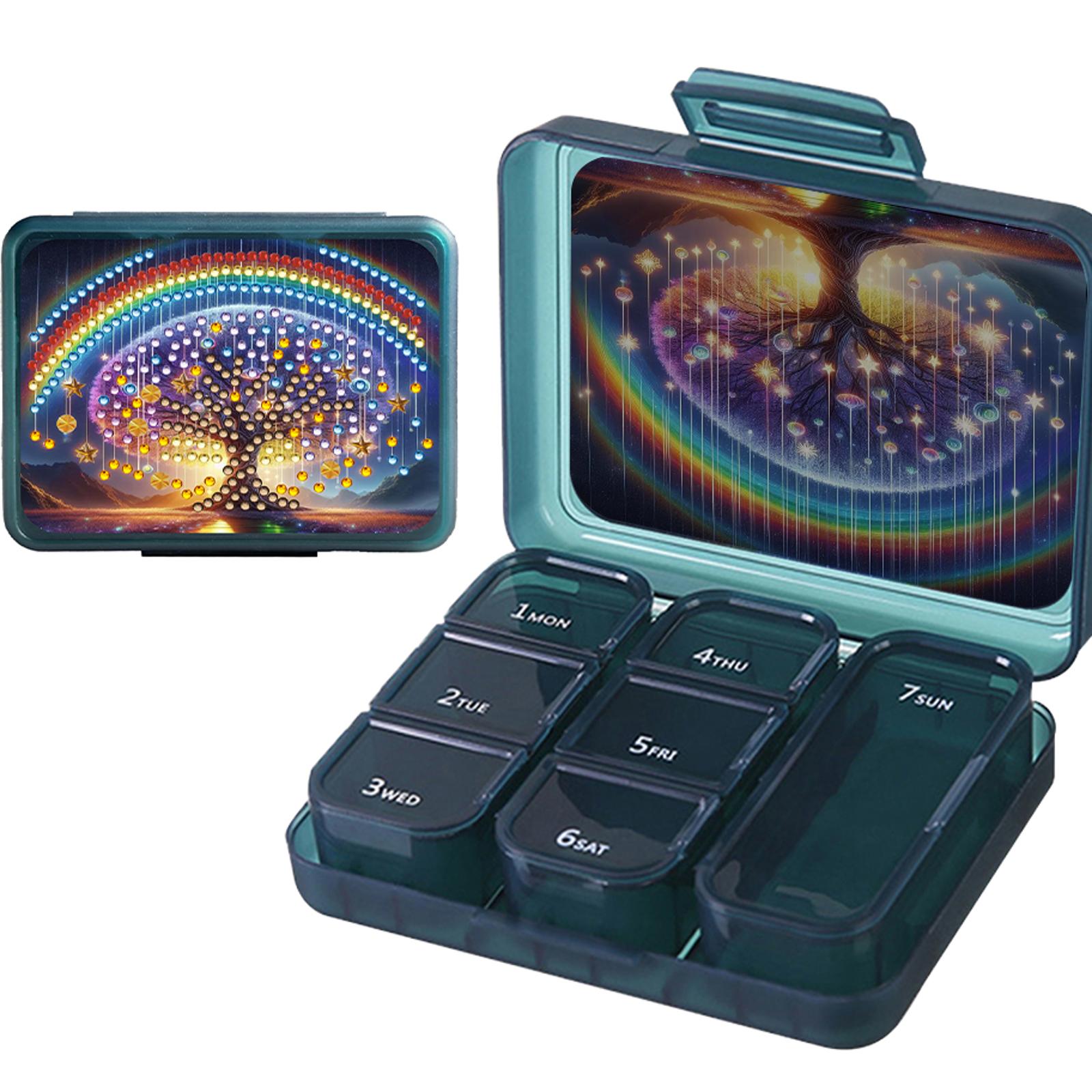 

Rainbow Tree Diamond Art Medicine Box Diamond Painting Pill Case Rhinestones Pill Container Small Pill Organizer for Art Craft