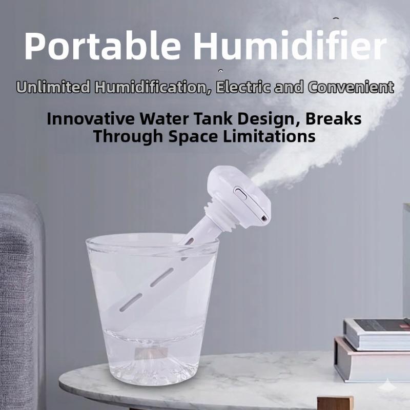 Mini USB Powered Portable Humidifier with Dimmable Soft Night Light Fits Various Bottles for Office Desktop Trip Use