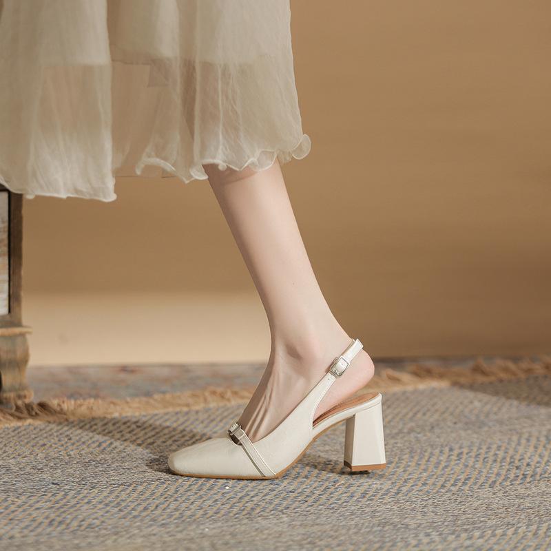 

Solid color square head bag head sandals new fairy style with skirt single shoes empty thick heel high heels 40 білий