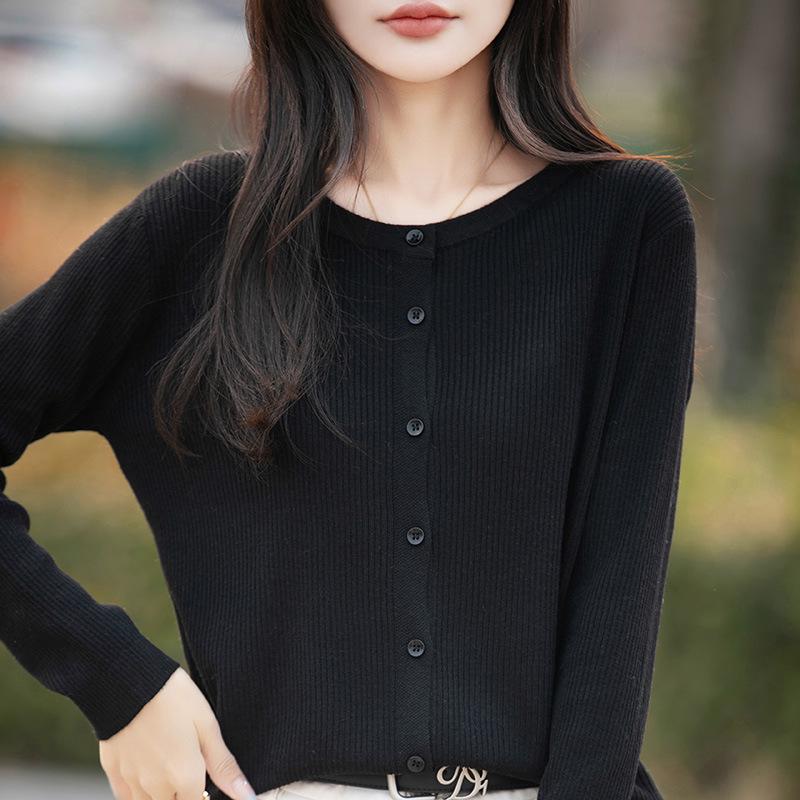 Cardigan Lâche en Maille Style Coréen pour Femme Printemps/Été 2026 - Col Rond, Manches Longues, Veste Pull en Maille Fine