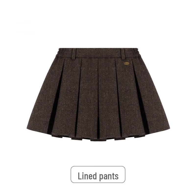 Mucmukn Girls' Wool-Blend Pleated Plaid Winter Skirt