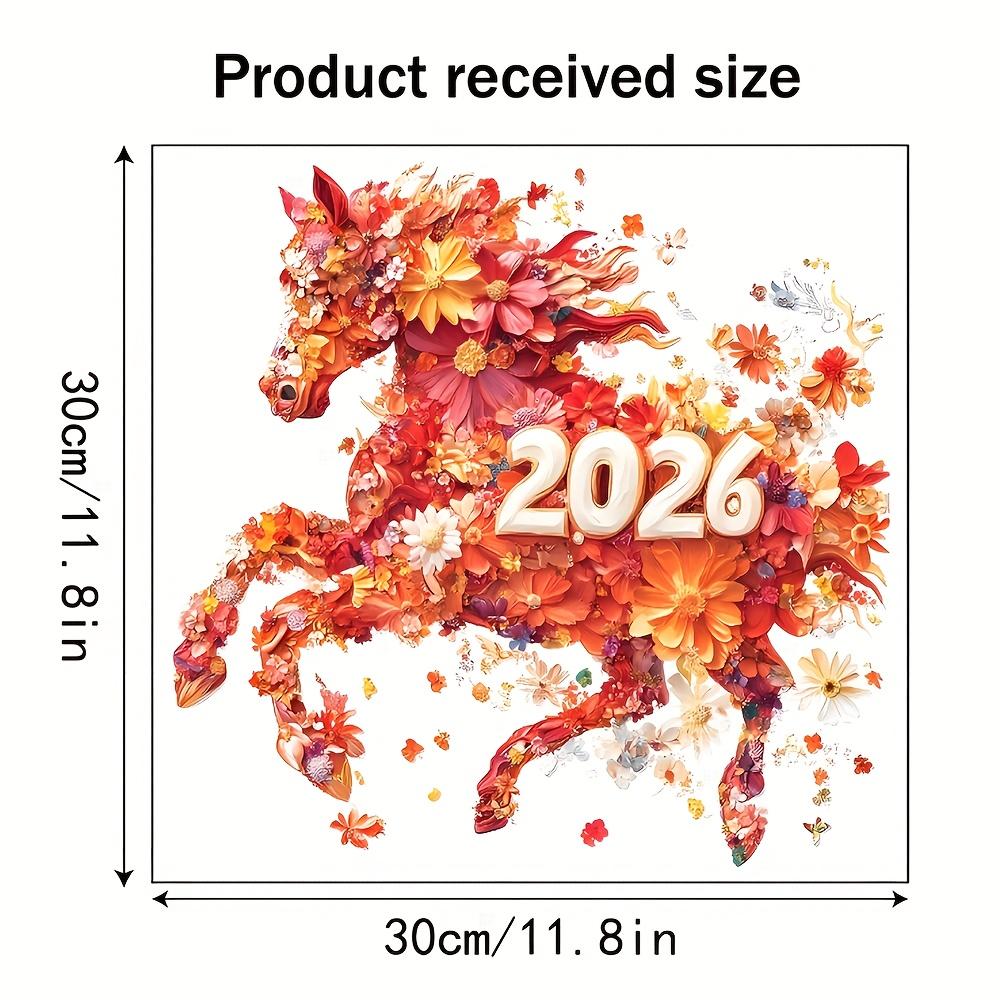 

1pc 2026 New Year Window Stickers - Floral Horse Design, Reusable PVC Static Cling Decals for Home, Office, and Cafe Windows