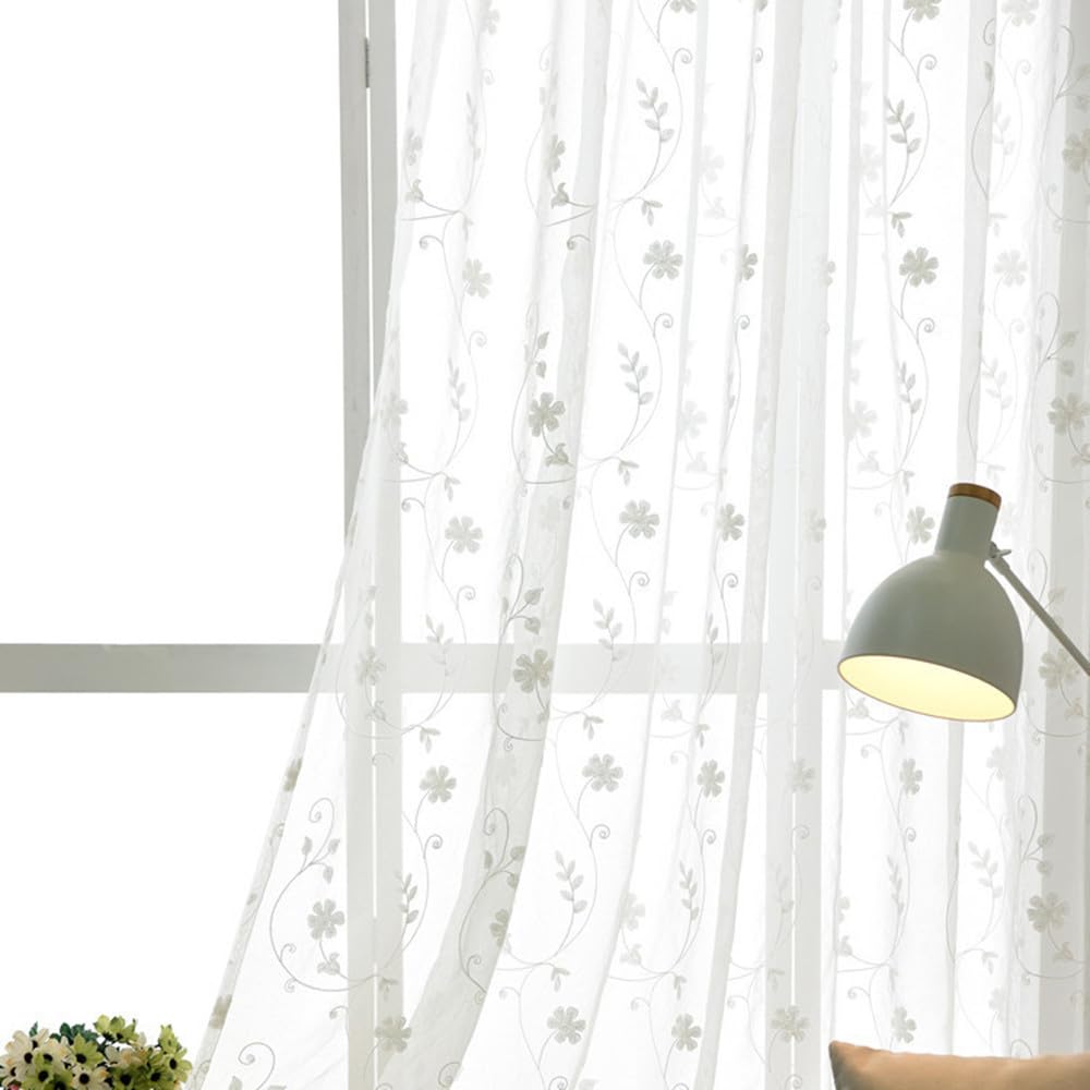 Krásná vyšívaná květinová a listová krajka sada 2 kusů 150 cm širokých x 230 cm dlouhých květinových a listových gázových záclon pro dostupné zakázkové velikosti