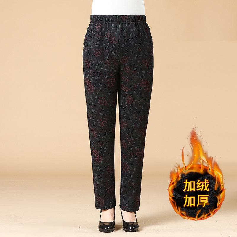 Medium and elderly women's pants autumn and winter trousers year old 0 mother cotton pants grandma straight thermal pants thickened warm