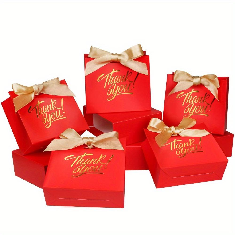 15pcs Small Red Paper Gift Bags with Bow Ribbon Party Favor Bags Thank You Bags Gift Packing Bag Printed with Golden Foil Candy Bags Mini Gift Bags